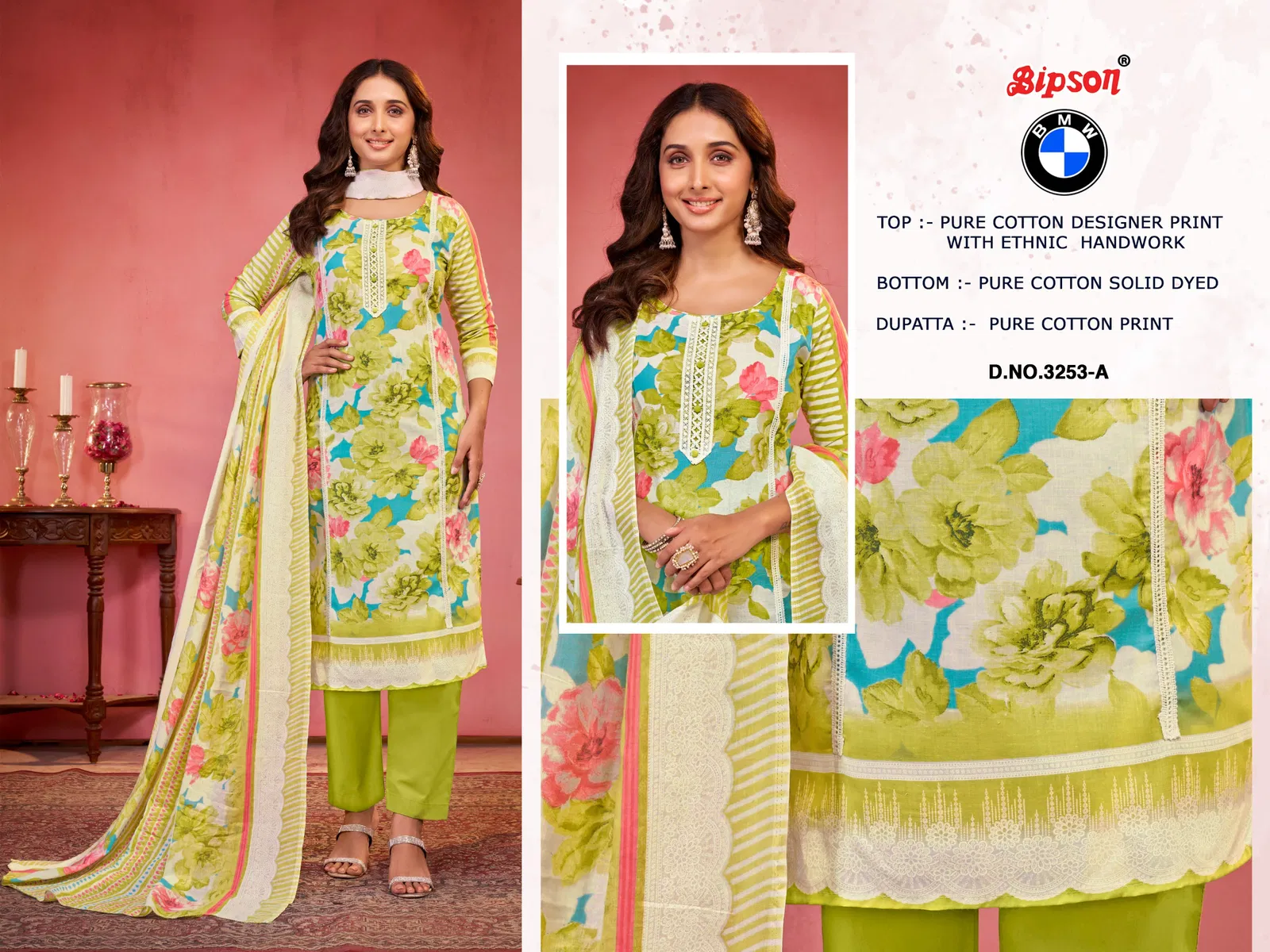 Bmw 3253 By Bipson Pure Cotton Printed Dress Material Exporters In India